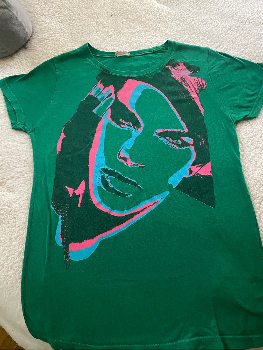ADAM LAMBERT Green Tee with Pink & Blue Graphic Accents SIZE LARGE PRELOVED